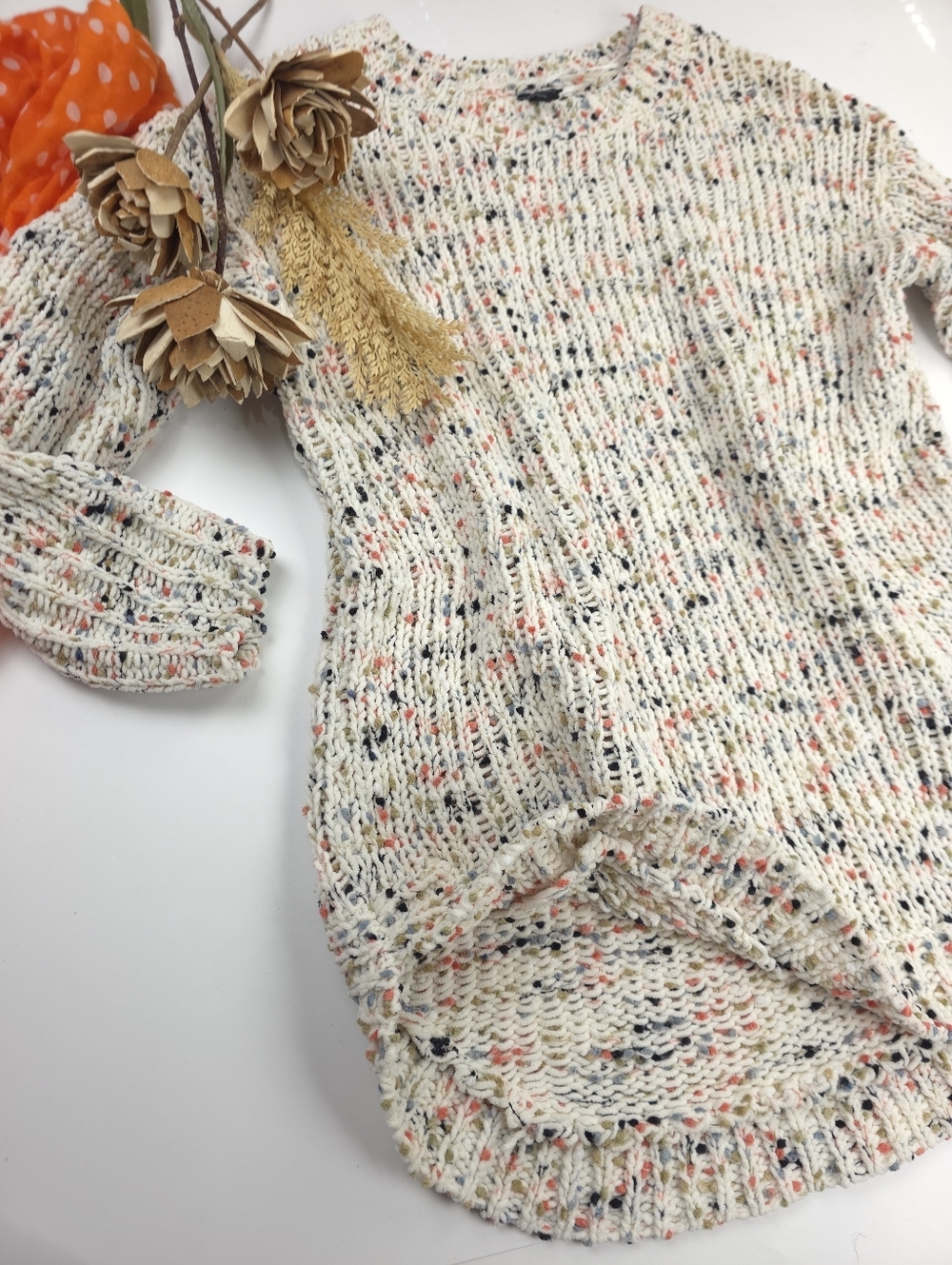 Moon & Madison  Cream Speckled Knit Sweater  Women's Crewneck Long Tunic Style S - Picture 2 of 11